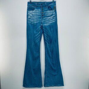 American Eagle Jeans Size 4 Long  Womens Blue Super High Rise Flare Stretch  New
